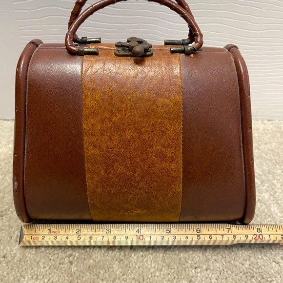 Vintage 60’s 70’s wood leather mini purse handbag possibly doctors bag brown - Picture 3 of 13